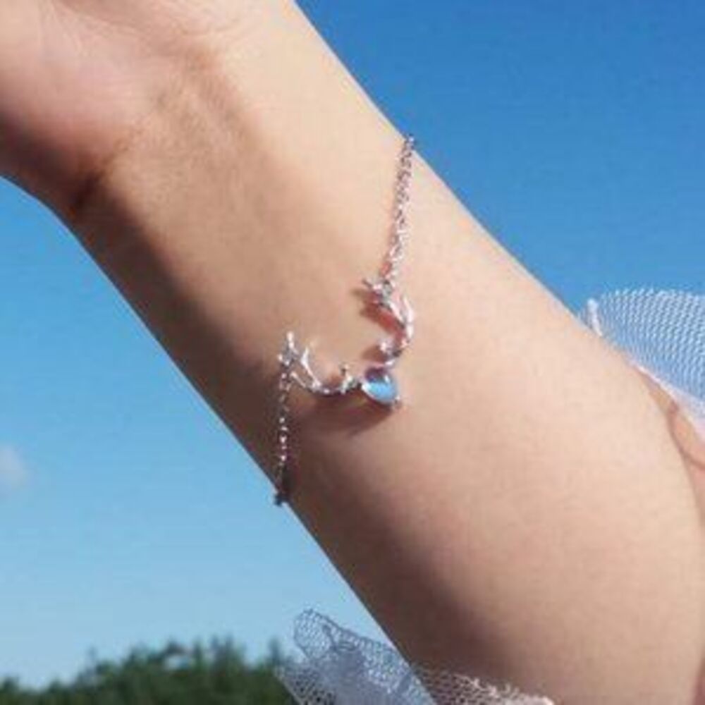 925 Sterling Silver Moonstone Deer Bracelet